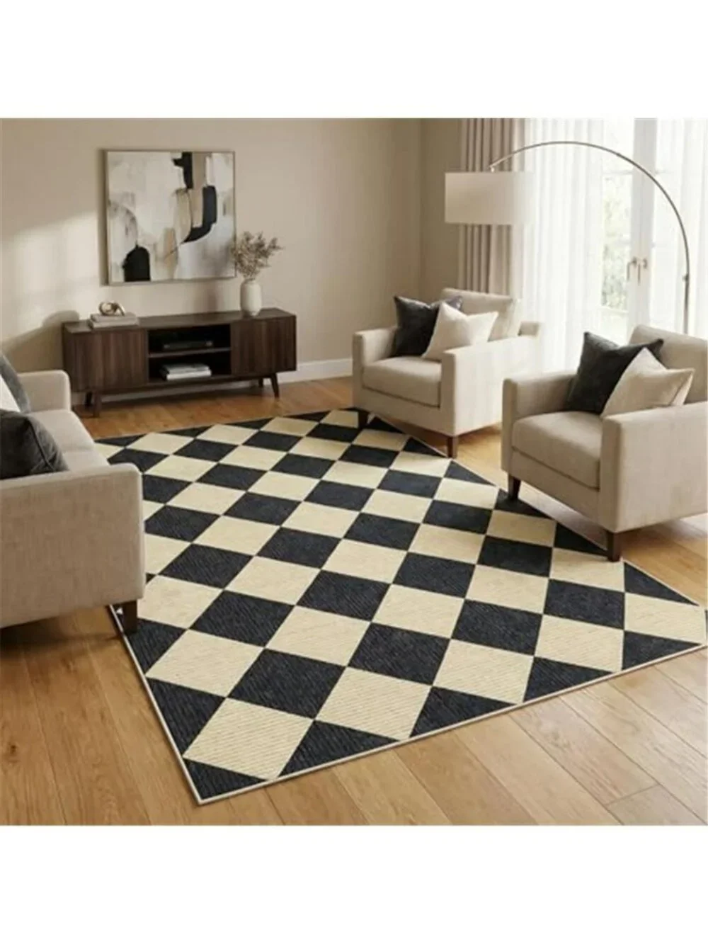 5x7 Modern Checkered Area Rug, Geometric Farmhouse Washable Rug